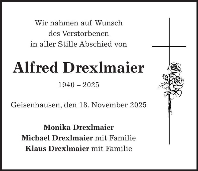 Traueranzeige Alfred Drexlmaier