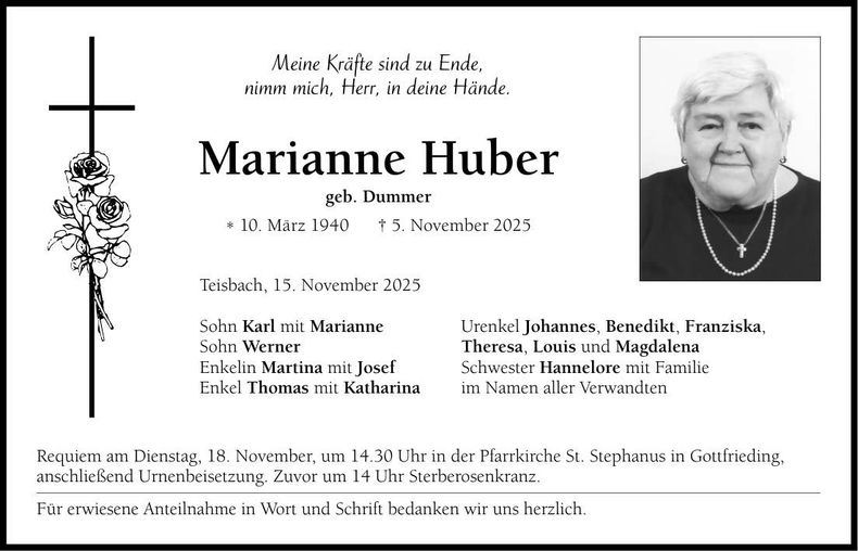 Traueranzeige Marianne Huber