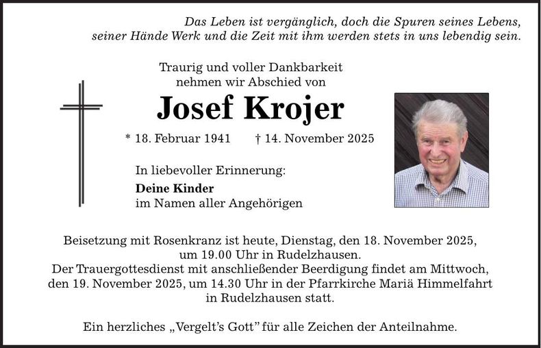 Traueranzeige Josef Krojer