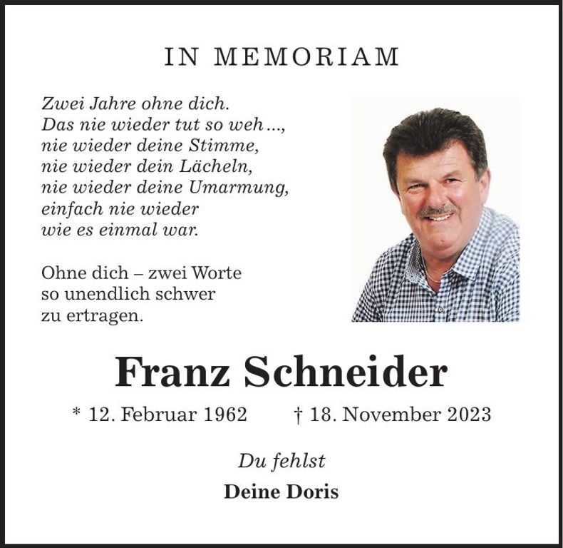 Traueranzeige Franz Schneider