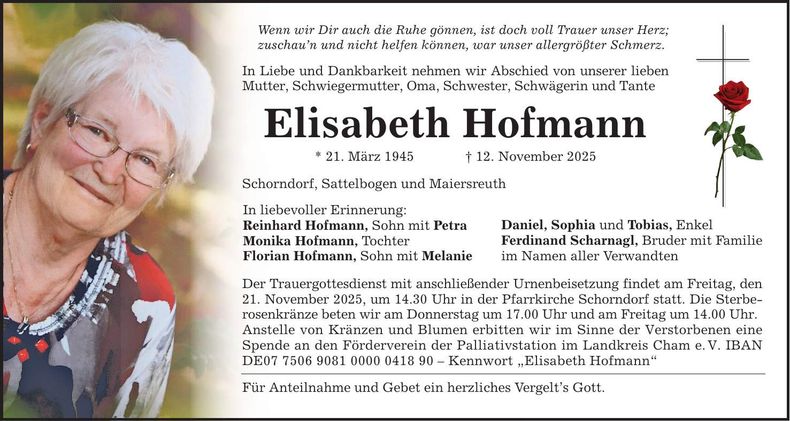 Traueranzeige Elisabeth Hofmann