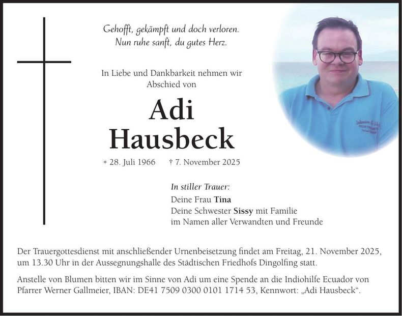 Traueranzeige Adi Hausbeck
