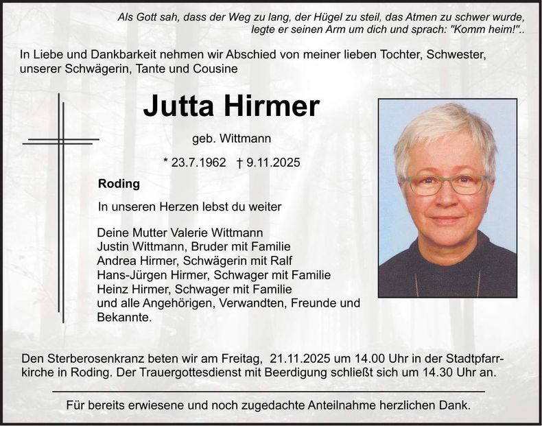 Traueranzeige Jutta Hirmer