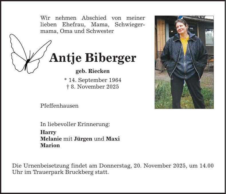 Traueranzeige Antje Biberger