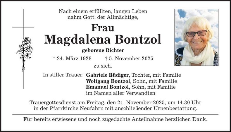 Traueranzeige Magdalena Bontzol