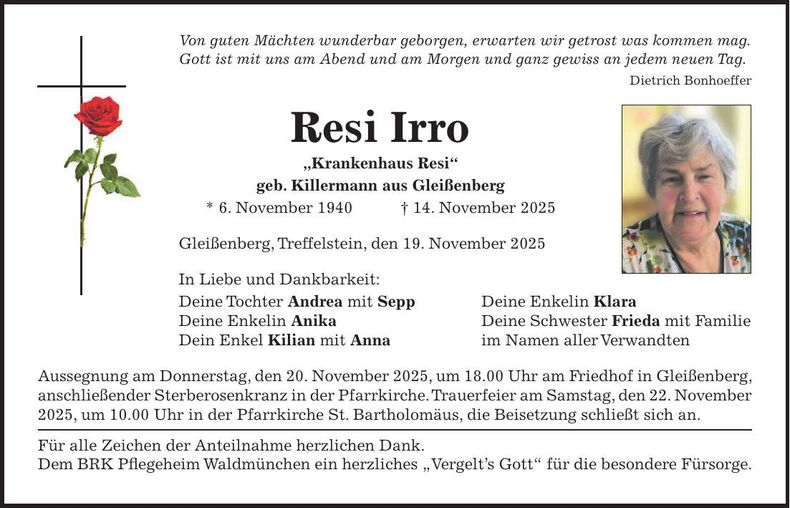 Traueranzeige Resi Irro