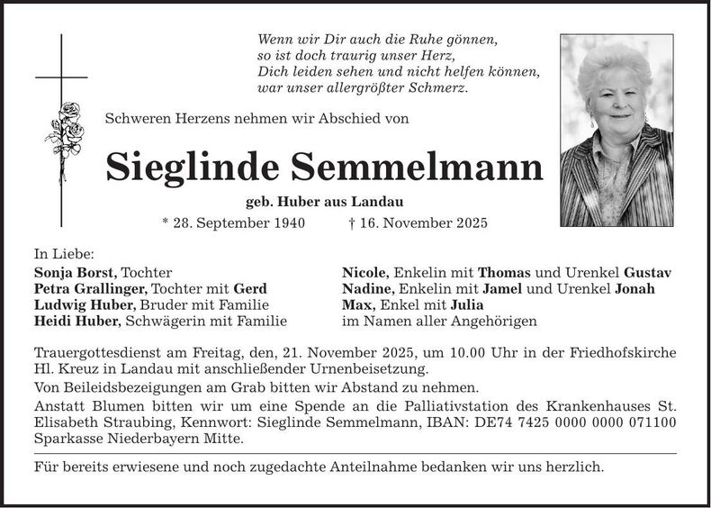 Traueranzeige Sieglinde Semmelmann