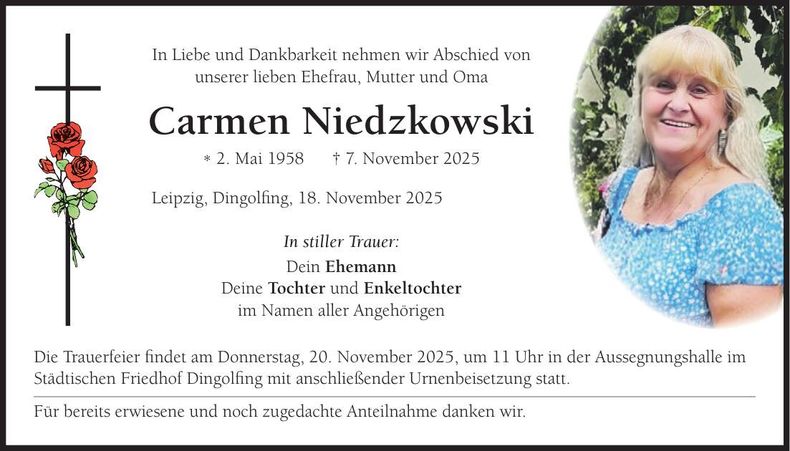Traueranzeige Carmen Niedzkowski
