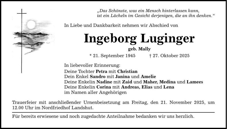 Traueranzeige Ingeborg Luginger