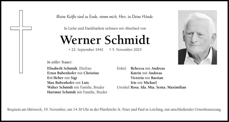 Traueranzeige Werner Schmidt