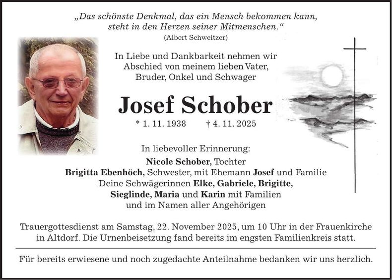 Traueranzeige Josef Schober