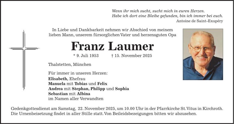 Traueranzeige Franz Laumer