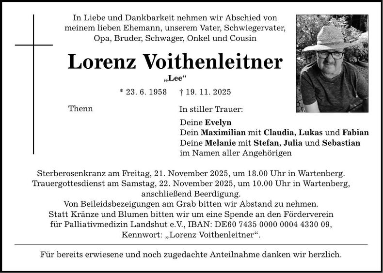 Traueranzeige Lorenz Voithenleitner