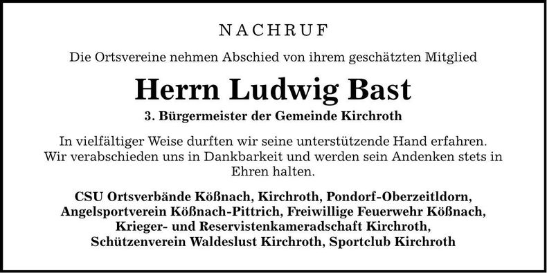 Traueranzeige Ludwig Bast