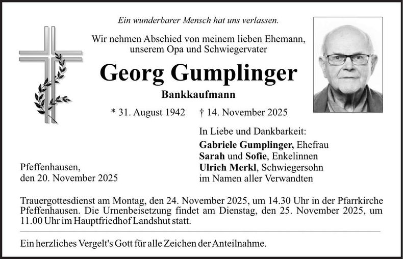 Traueranzeige Georg Gumplinger