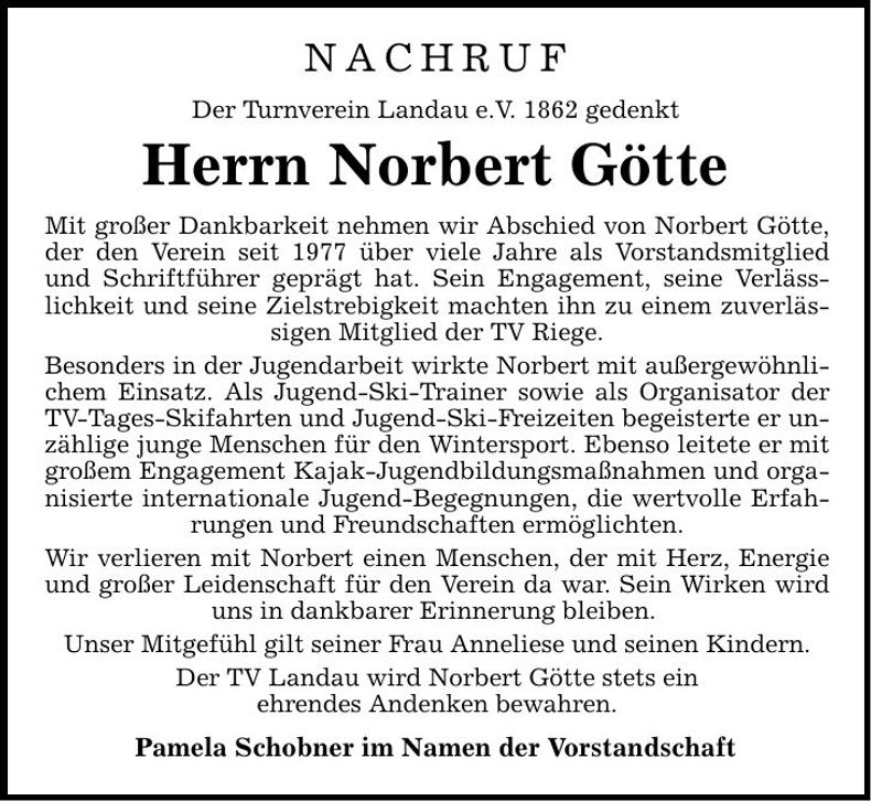 Traueranzeige Norbert Götte