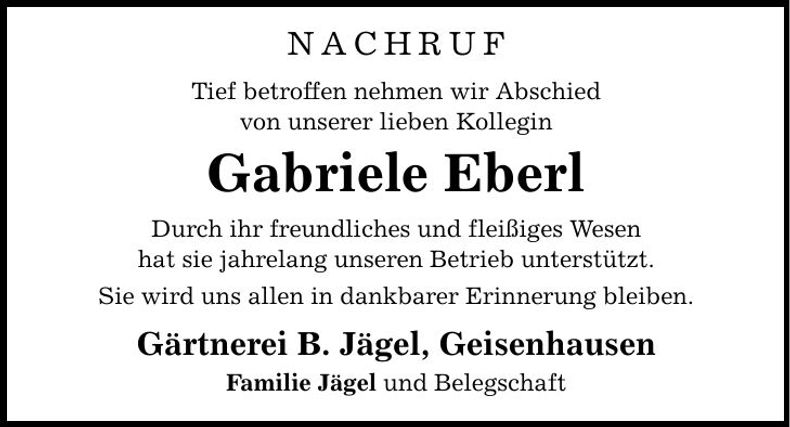 Traueranzeige Gabriele Eberl