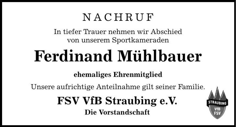 Traueranzeige Ferdinand Mühlbauer