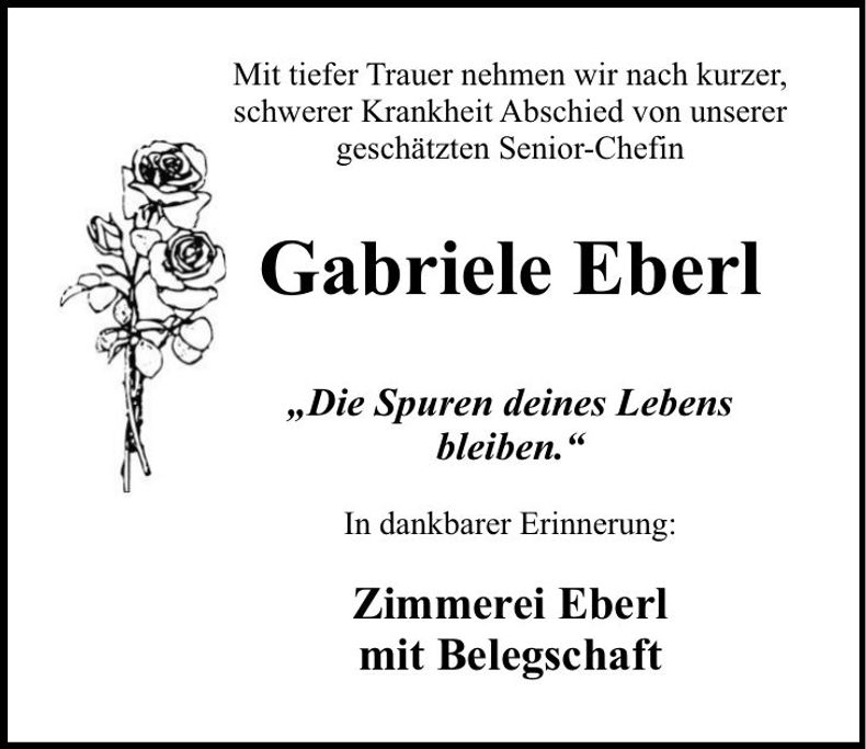 Traueranzeige Gabriele Eberl