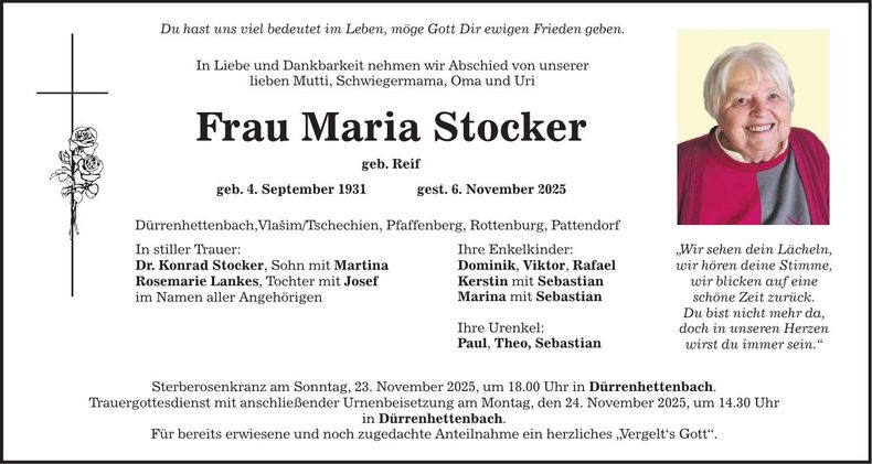 Traueranzeige Maria Stocker