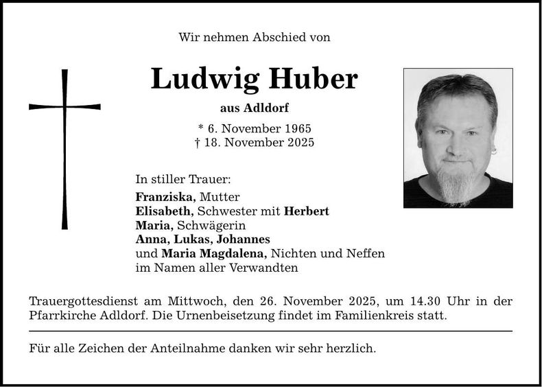 Traueranzeige Ludwig Huber