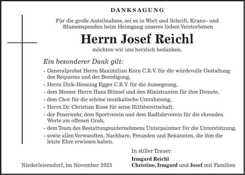 Traueranzeige Josef Reichl