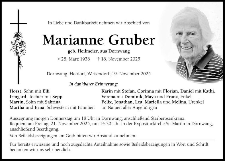 Traueranzeige Marianne Gruber