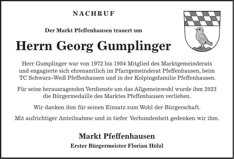 Traueranzeige Georg Gumplinger