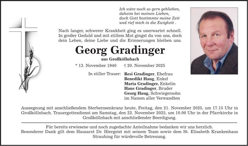Traueranzeige Georg Gradinger