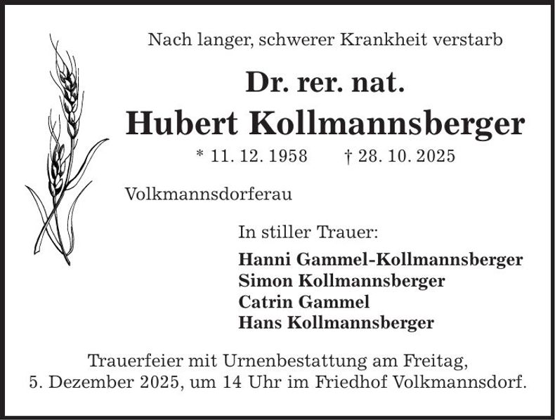 Traueranzeige Hubert Kollmannsberger