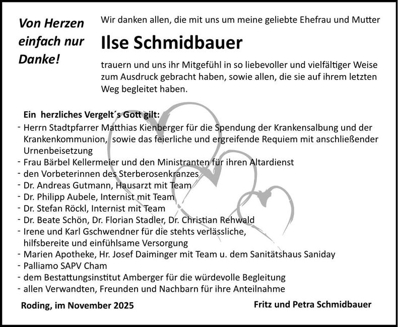 Traueranzeige Ilse Schmidbauer