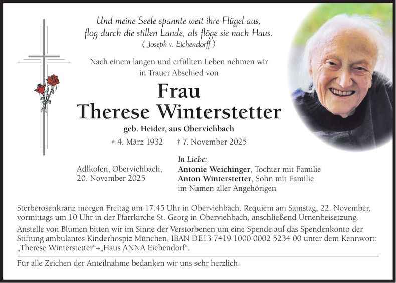 Traueranzeige Therese Winterstetter