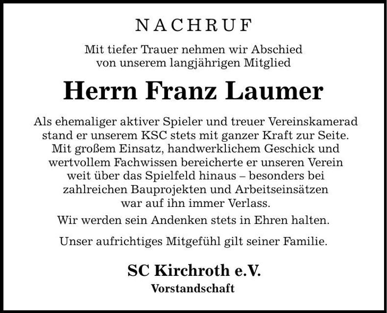 Traueranzeige Franz Laumer