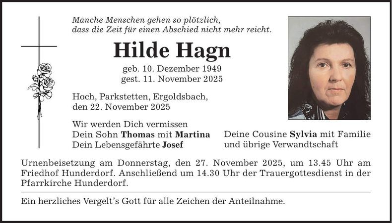 Traueranzeige Hilde Hagn