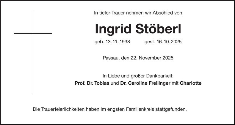 Traueranzeige Ingrid Stöberl
