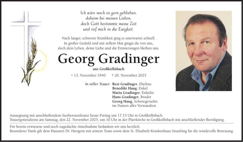 Traueranzeige Georg Gradinger