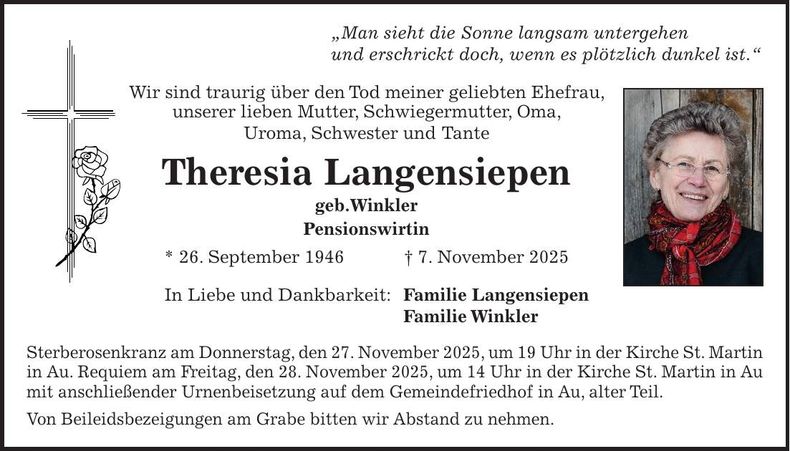 Traueranzeige Theresia Langensiepen