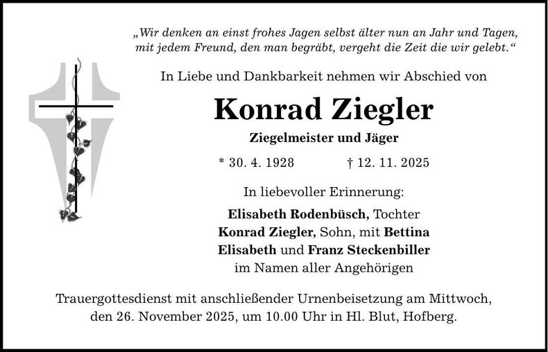 Traueranzeige Konrad Ziegler