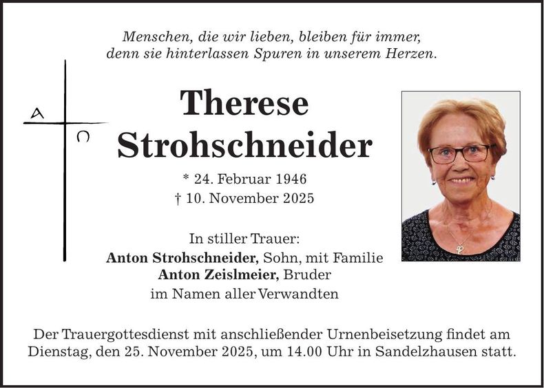 Traueranzeige Therese Strohschneider
