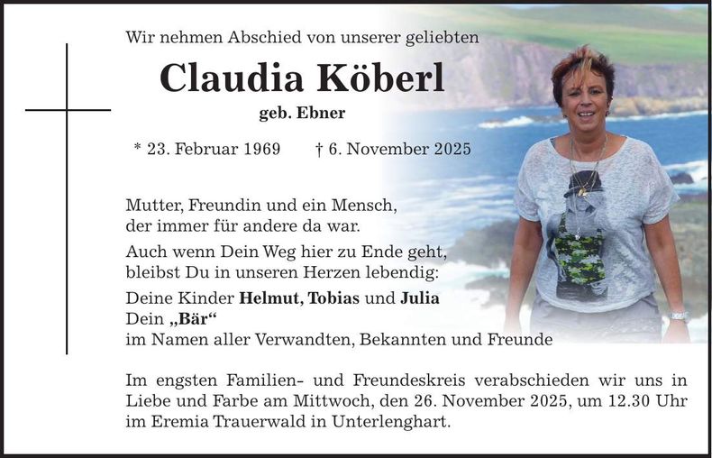 Traueranzeige Claudia Köberl