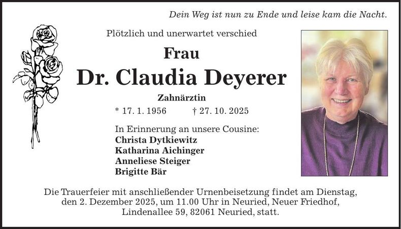 Traueranzeige Claudia Deyerer