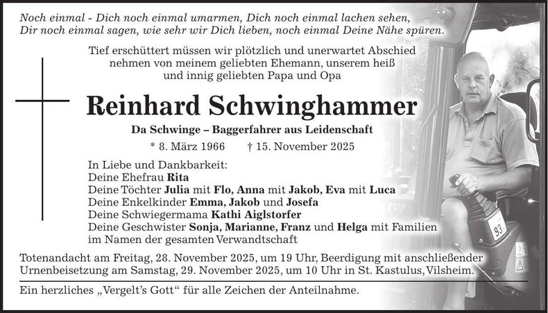 Traueranzeige Reinhard Schwinghammer