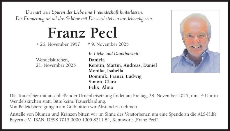 Traueranzeige Franz Pecl