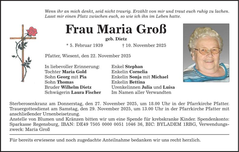 Traueranzeige Maria Groß