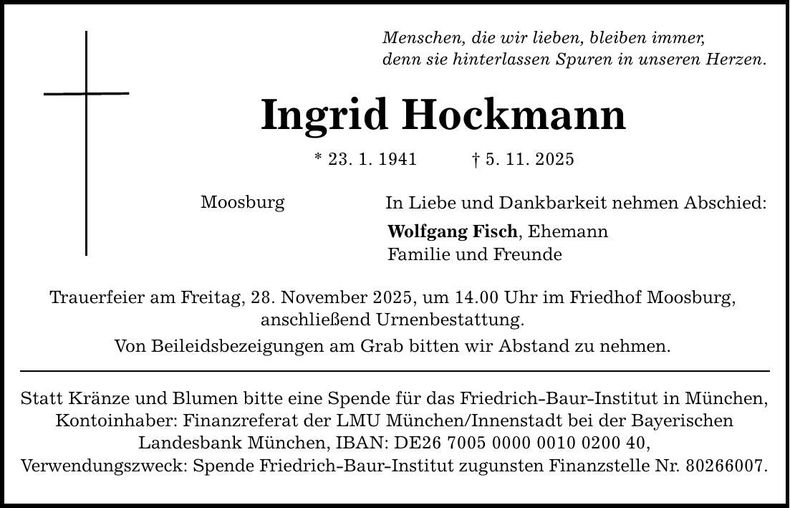 Traueranzeige Ingrid Hockmann