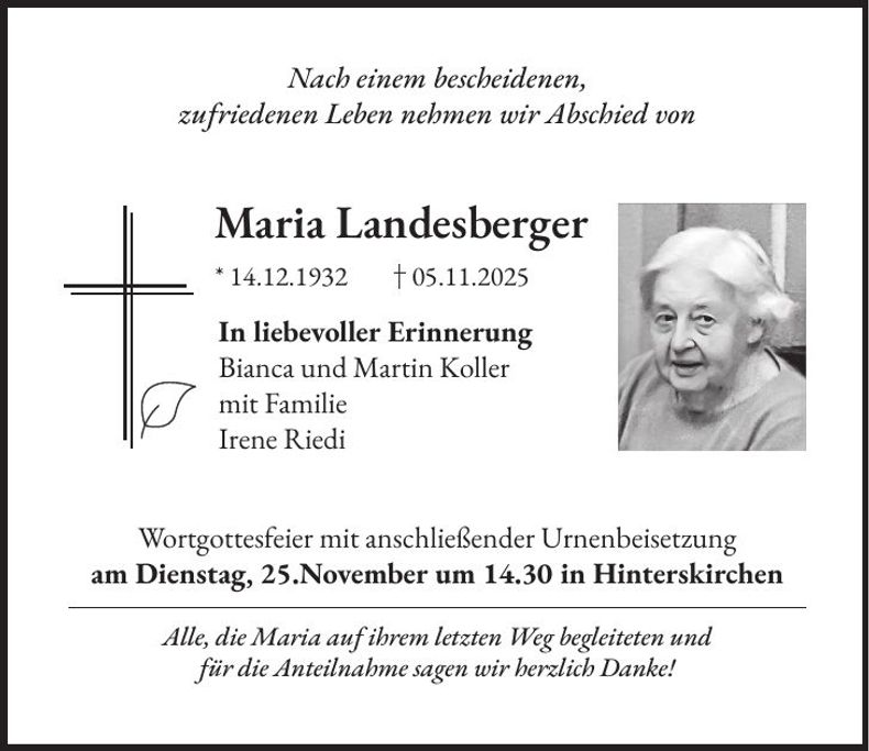 Traueranzeige Maria Landesberger