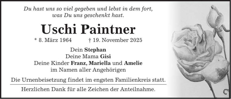 Traueranzeige Uschi Paintner