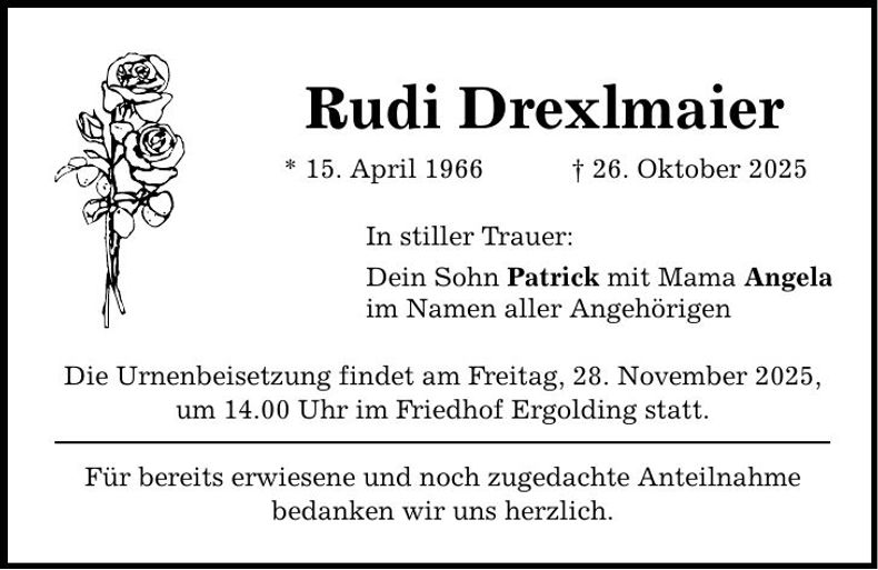 Traueranzeige Rudi Drexlmaier
