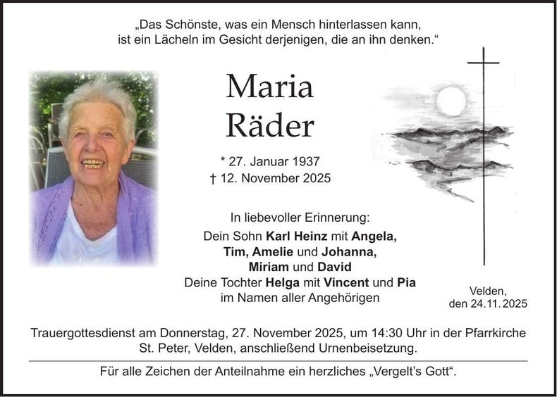 Traueranzeige Maria Räder