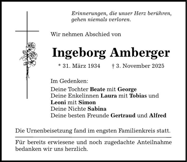Traueranzeige Ingeborg Amberger